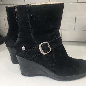 UGG Gissella Black Suede Wedge Boots